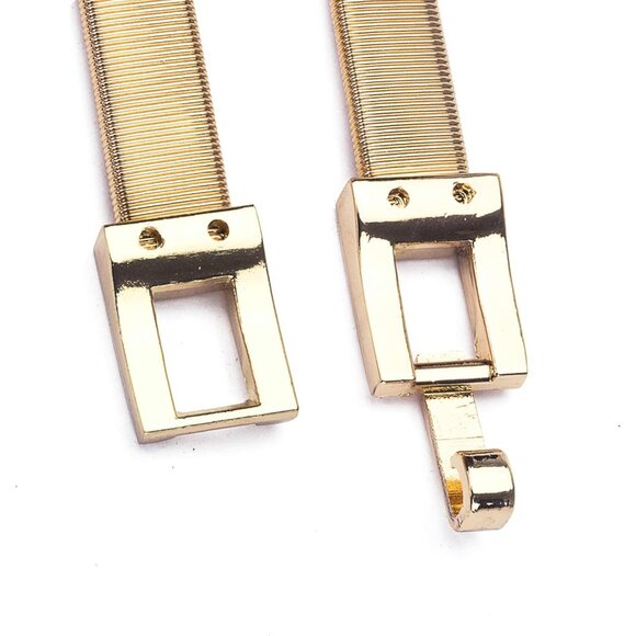 Women's Elastic Metal Skinny Chain Belt Gold Silver Adjustable Waist Accessories - Picture 4 of 5